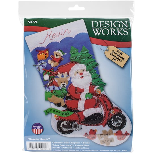 Design Works&#x2122; Scooter Santa Stocking Applique Kit